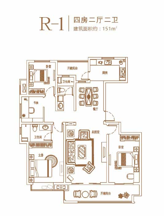 環(huán)球掌舵 小高層R-1戶型 四室兩廳兩衛(wèi) 151㎡